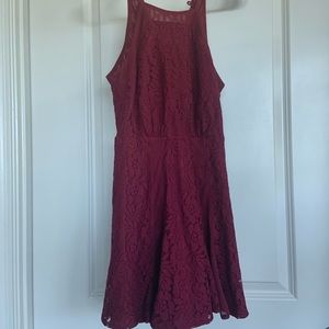 Halter Strap, Button Back Dark Red Sun Dress